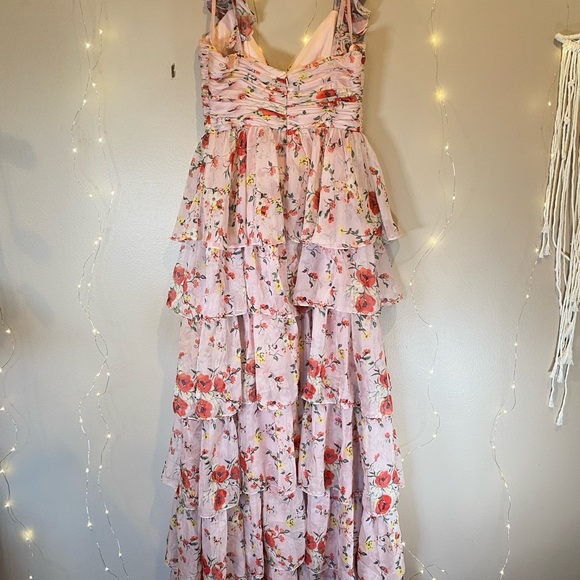 $458 MAC DUGGAL Ruffle Strap Pink Floral Chiffon Gown/Dress (size 4) - Picture 9 of 9